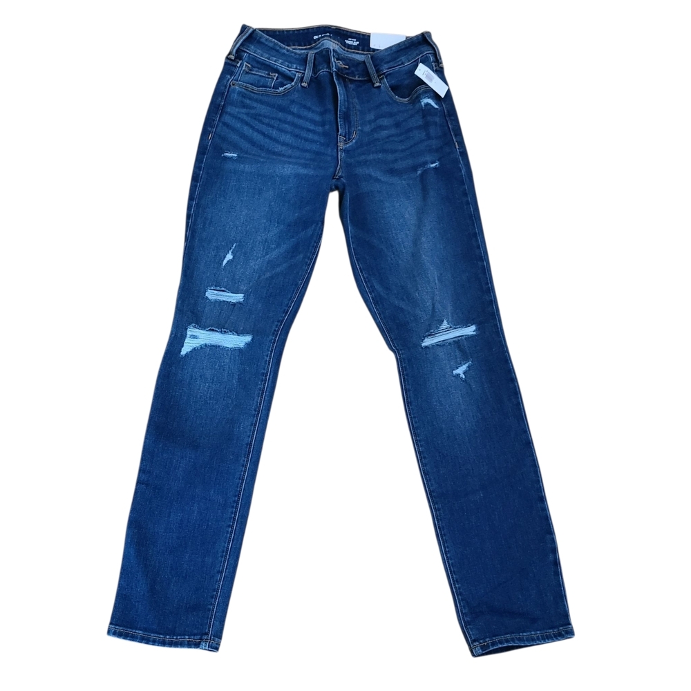 Old Navy Blue Mid Rise Straight Leg Distressed Jeans Size 4